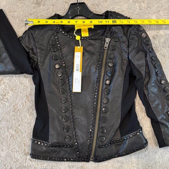 Catherine Malandrino 123JL03 Jacket Noir Cropped Lambskin Leather Black Stud NEW - Picture 13 of 14